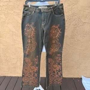 Joe Boxer Y2K Midrise Floral Embellished Flare Leg Denim Jeans Women Size 12